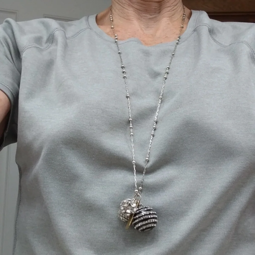 PERCH 32 INCH SILVER TONE CRYSTAL BALLS NECKLACE